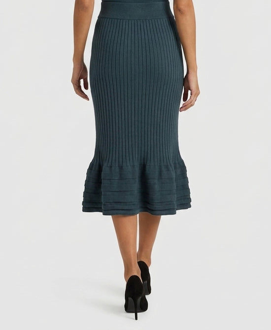 
Knit Ribbed Midi Skirt in DARK TEAL view 2