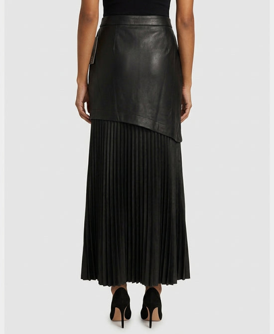 
Faux Leather & Chiffon Maxi Skirt in BLACK view 2