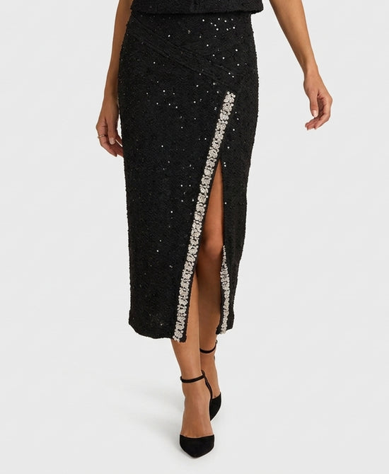
Tweed Maxi Skirt w/ Rhinestones & Sequins in BLACK view 1