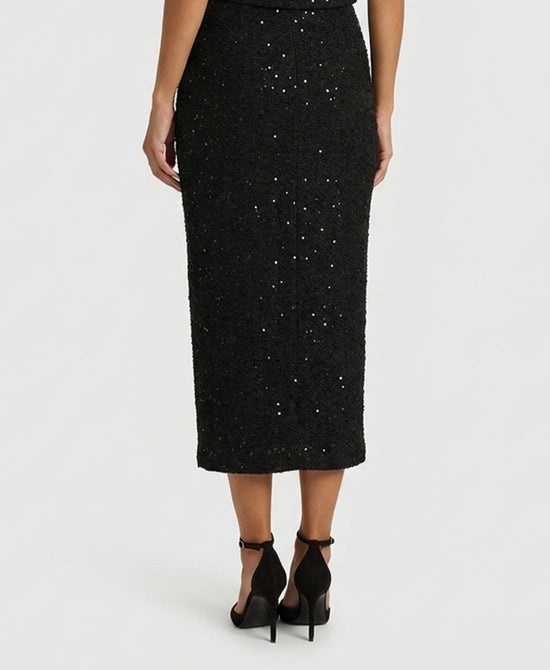 
Tweed Maxi Skirt w/ Rhinestones & Sequins in BLACK view 2