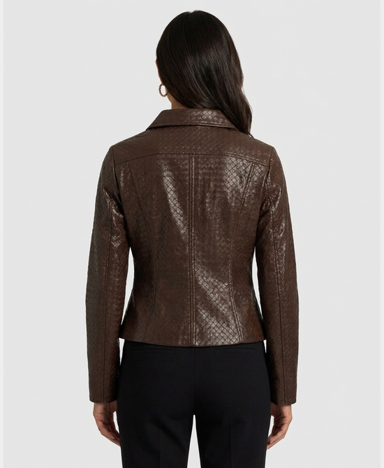 
Faux Leather Woven Jacket in DARK BROWN view 2