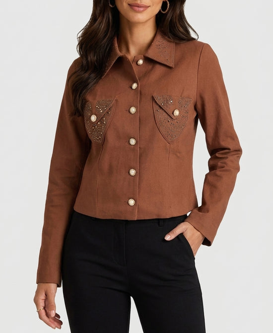 
Crystal Studded Shacket in BROWN view 1