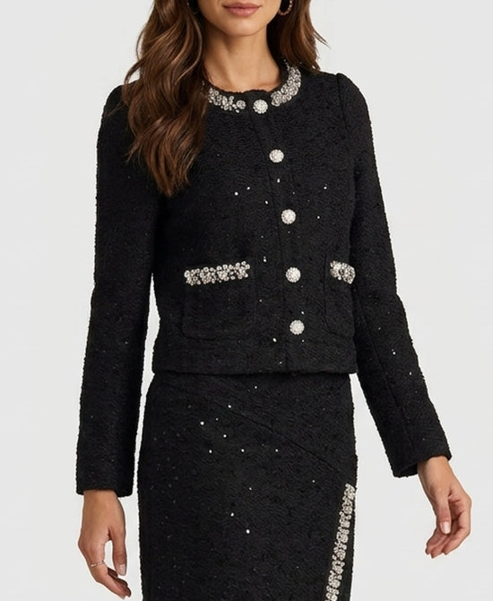 
Tweed Jacket w/ Rhinestones & Sequins in BLACK view 1