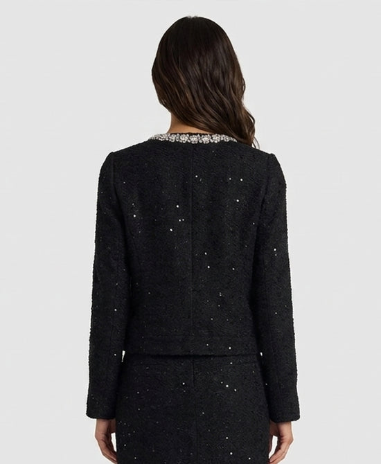 
Tweed Jacket w/ Rhinestones & Sequins in BLACK view 2