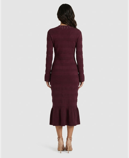 
Knit Maxi Dress w/ Rhinestones in BURGUNDY view 2
