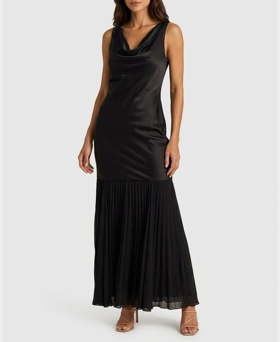 
Satin & Chiffon Maxi Dress in BLACK view 1