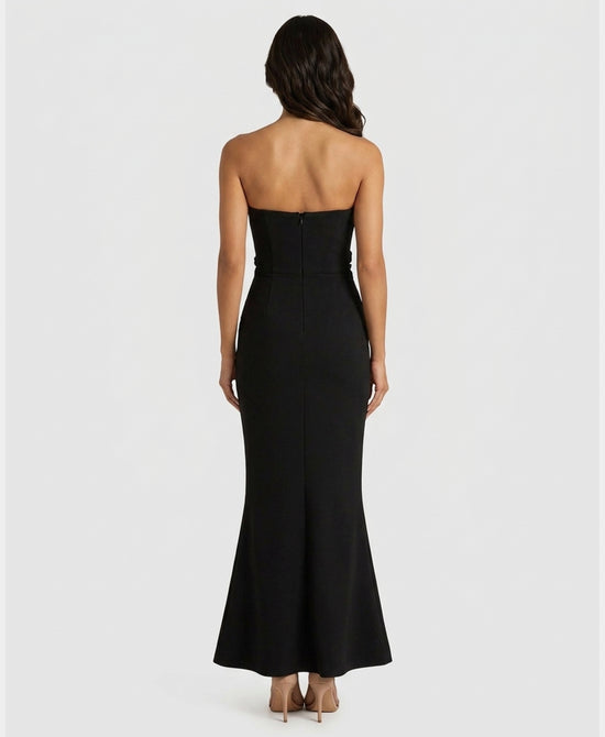 
Strapless Bandage Maxi Dress w/ Flowers in BLACK view 2