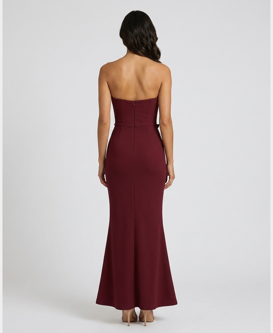 
Strapless Bandage Maxi Dress w/ Flowers in BURGUNDY view 2