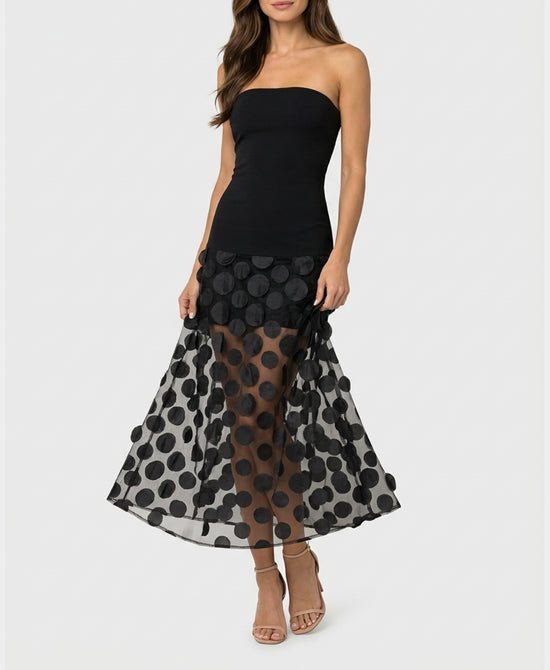 
Bandage Tube Maxi Dress w/ Sheer Dot Bottom in BLACK view 1