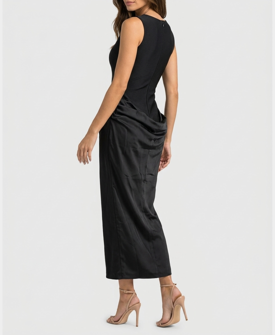 
Bandage Maxi Dress w/ Draped Overlay in BLACK view 2