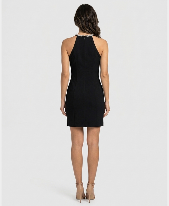 
Bandage Halter Dress w/ Rhinestone Trim in BLACK view 2