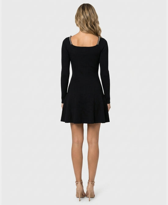 
Knit Dress w/ Rhinestone Trim in BLACK view 2