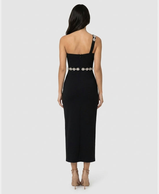 
One Shoulder Bandage Maxi Dress w/ Rhinestones in BLACK view 2