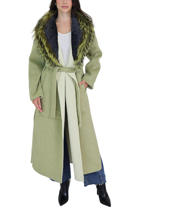 Wool Coat w/ Fox Fur Trim view 