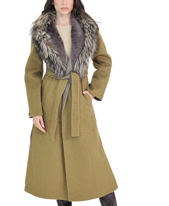 Wool Coat w/ Fox Fur Trim view 