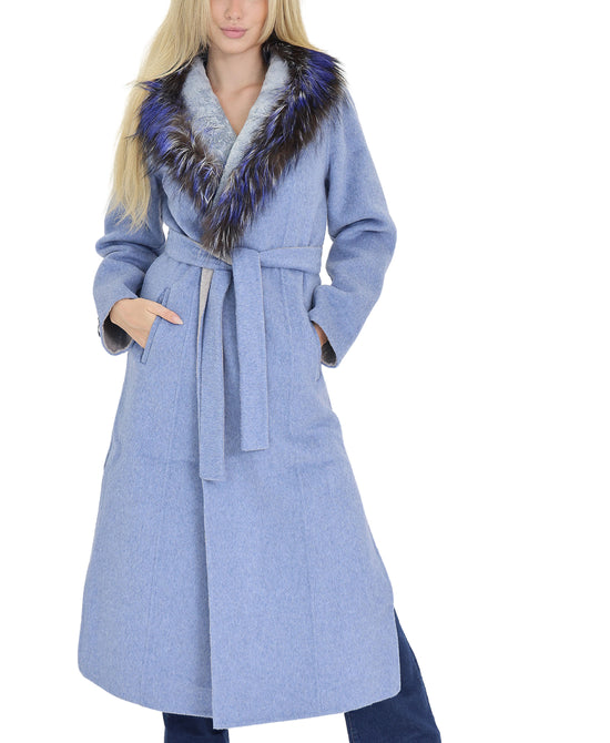 Wool Coat w/ Fox Fur Trim view 