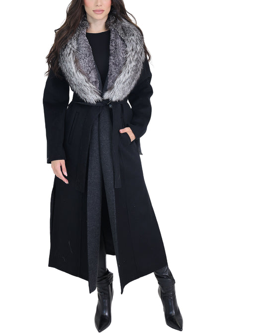 Wool Coat w/ Fox Fur Trim view 