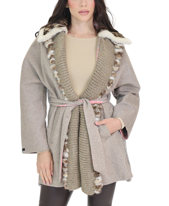 Shearling & Wool Coat w/ Mink Fur Trim view 