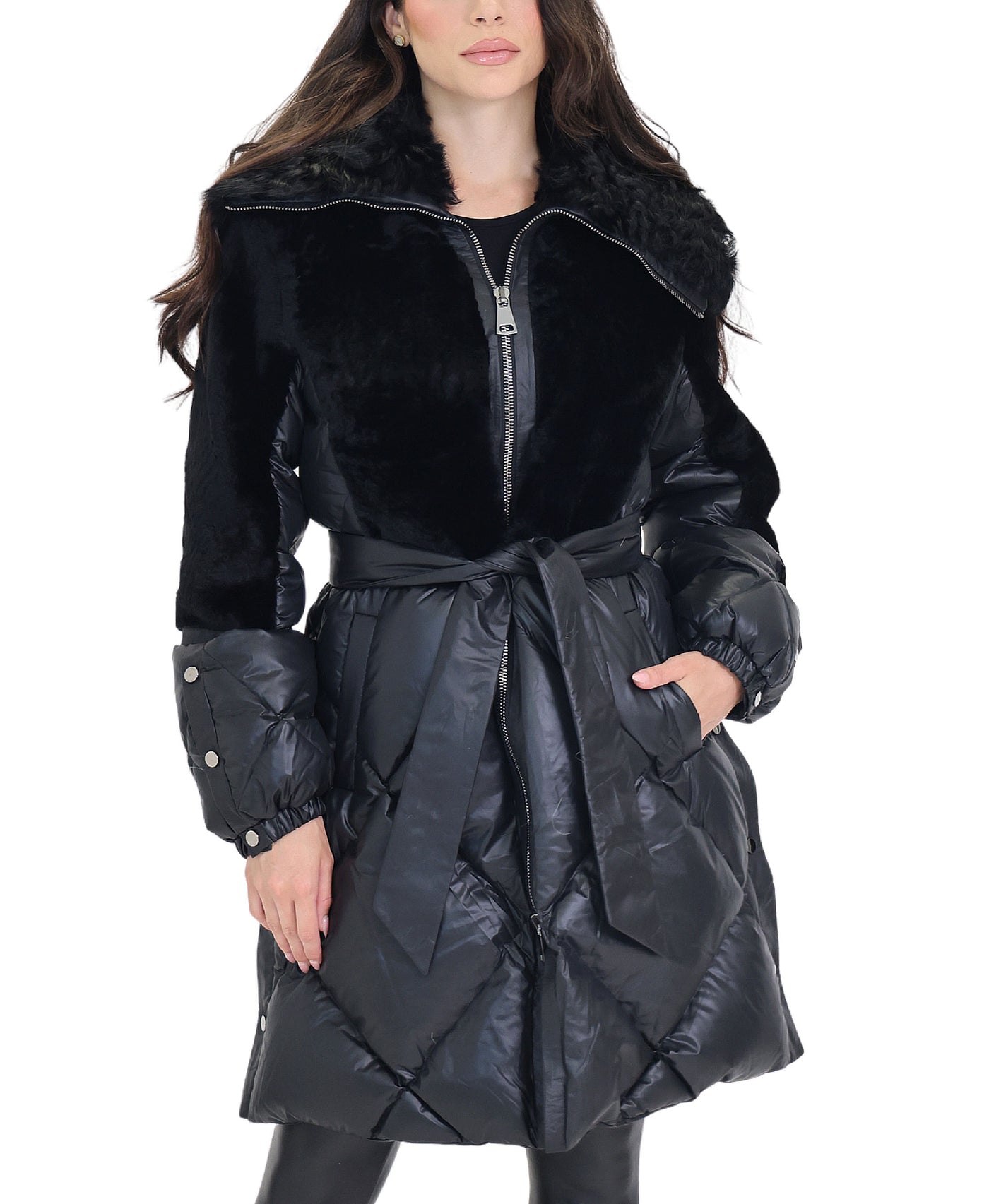 Down Jacket w/ Shearling Trim view 1
