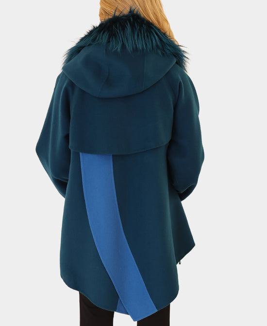 Wool Cape w/ Fox Fur Trim Hood view 