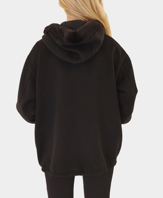 Wool Coat w/ Mink Fur Trim & Hood view 