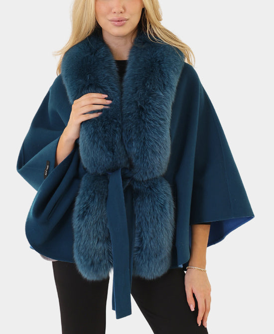 Wool Cape w/ Fox Fur Trim view 