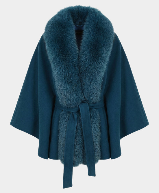 Wool Cape w/ Fox Fur Trim view 