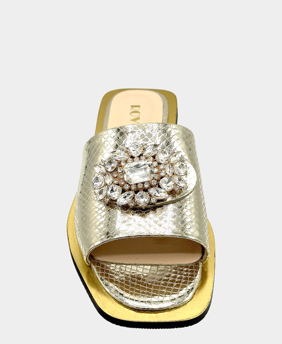 
Leather Metallic Sandal w/ Crystals in GOLD view 2