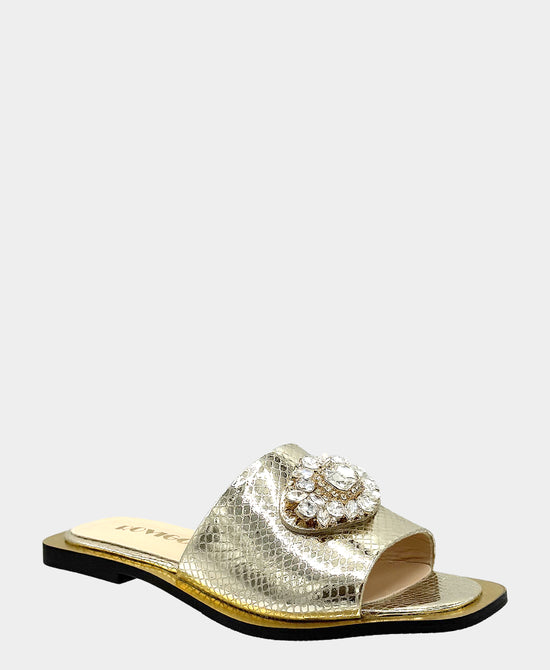 
Leather Metallic Sandal w/ Crystals in GOLD view 1