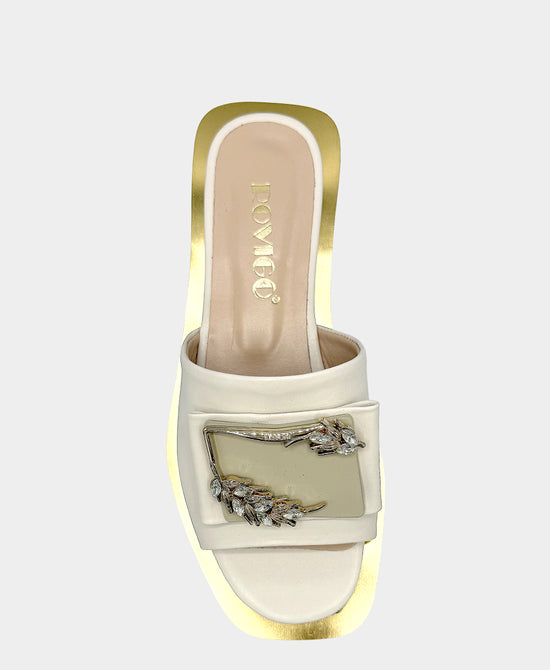 
Leather Sandal w/ Crystals in BEIGE view 2