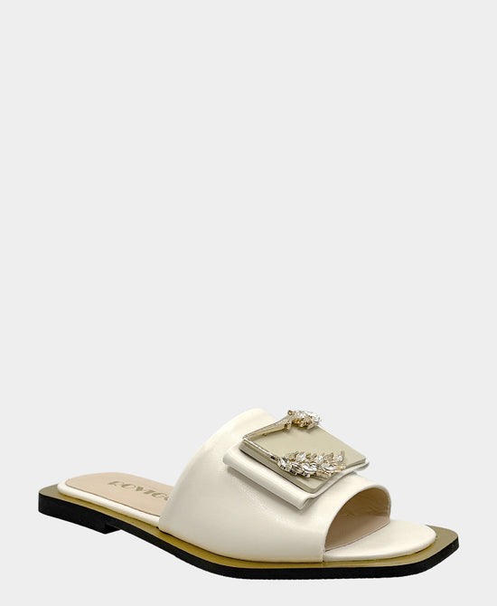 
Leather Sandal w/ Crystals in BEIGE view 1