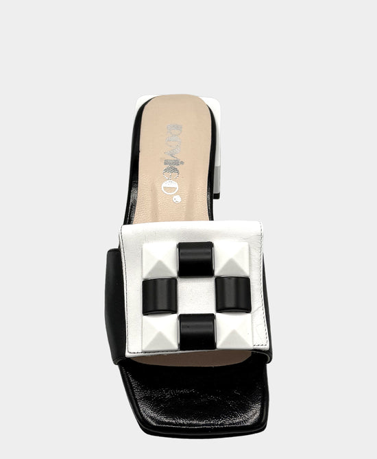 
Leather Studded Heeled Sandal in BLACK/WHITE view 2