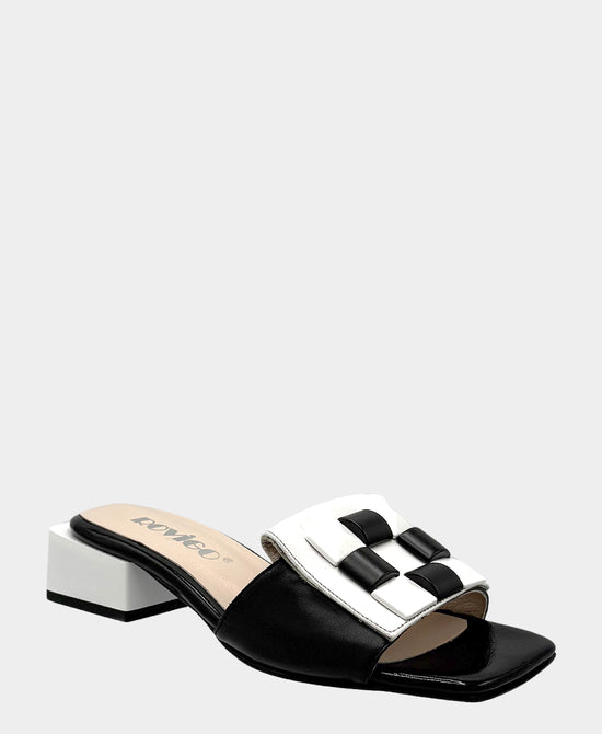 
Leather Studded Heeled Sandal in BLACK/WHITE view 1