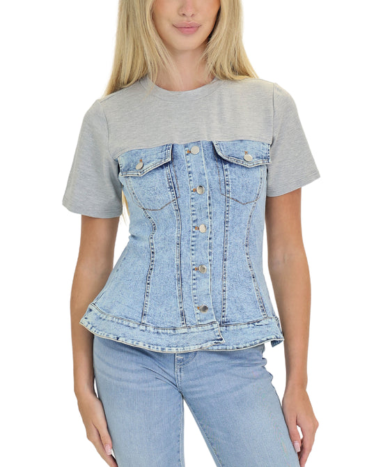 Denim Combo Peplum Top view 