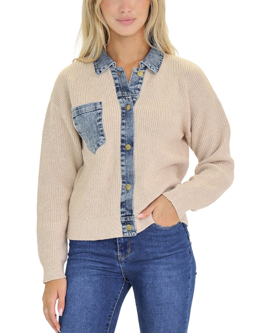 Sweater w/ Denim Trim view 
