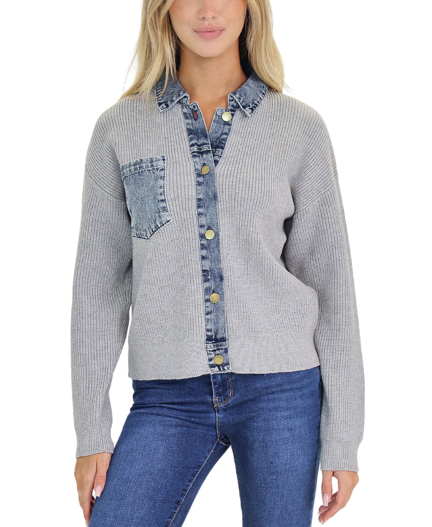 Sweater w/ Denim Trim view 1