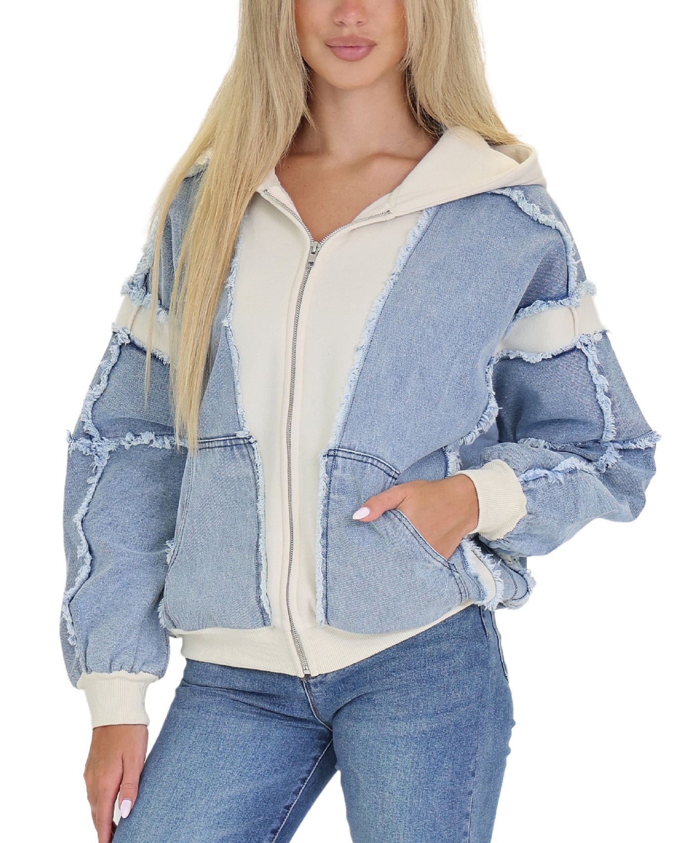 Hoodie w/ Denim Trim view 1