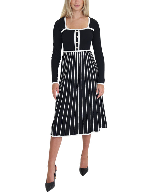 Striped Knit Midi Dress w/ Button Detail view 