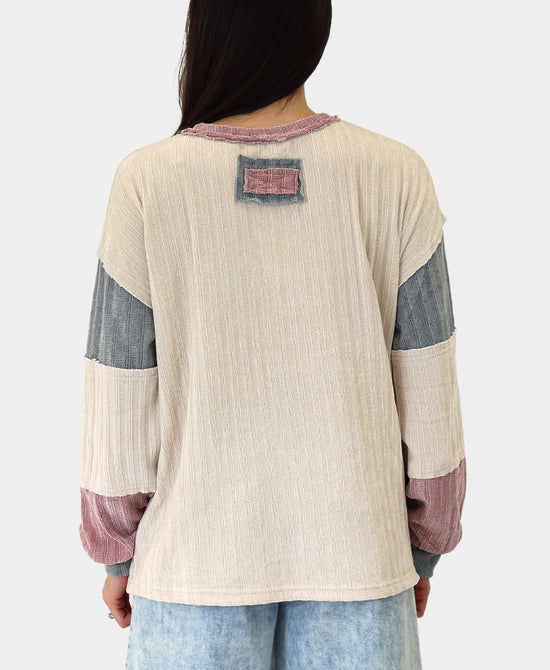 Colorblock Chenille Henley Top view 