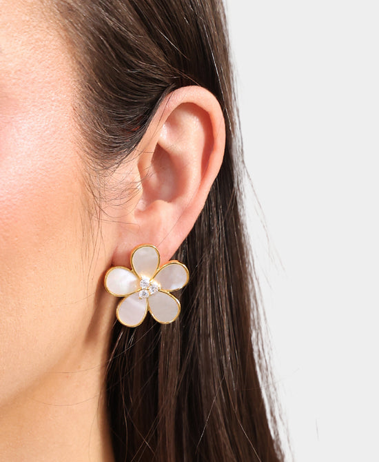 Mother Of Pearl Flower Stud Earrings view 