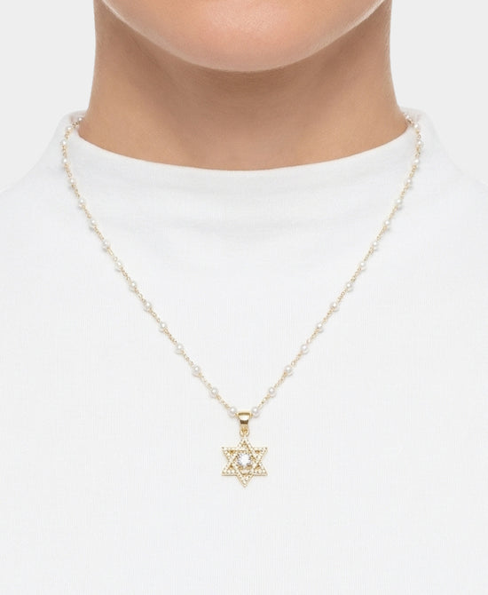
Star Of David Pearl Pendant Necklace in GOLD view 1
