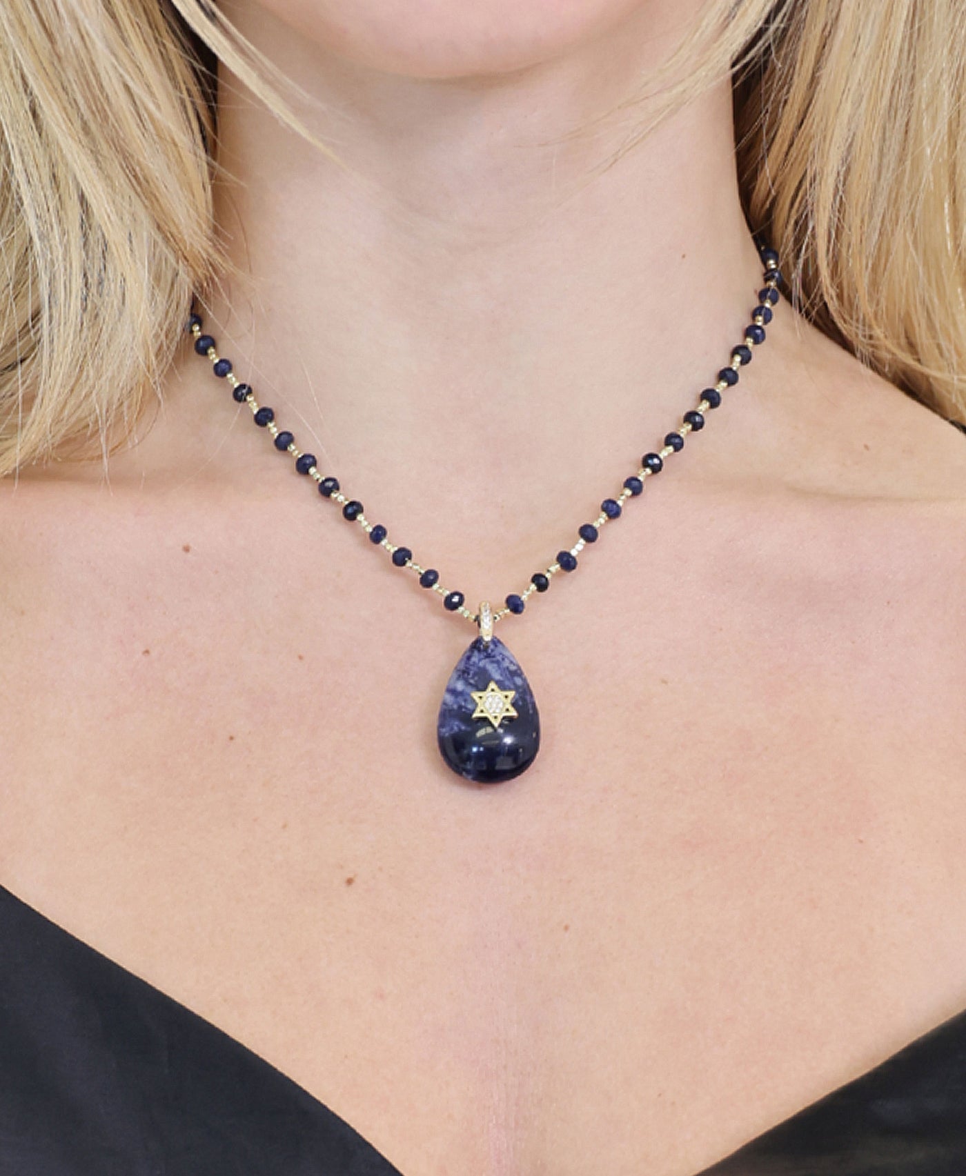 Star Of David Beaded Pendant Necklace view 1