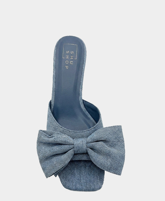 
Denim Bow Heeled Sandal in DENIM view 2