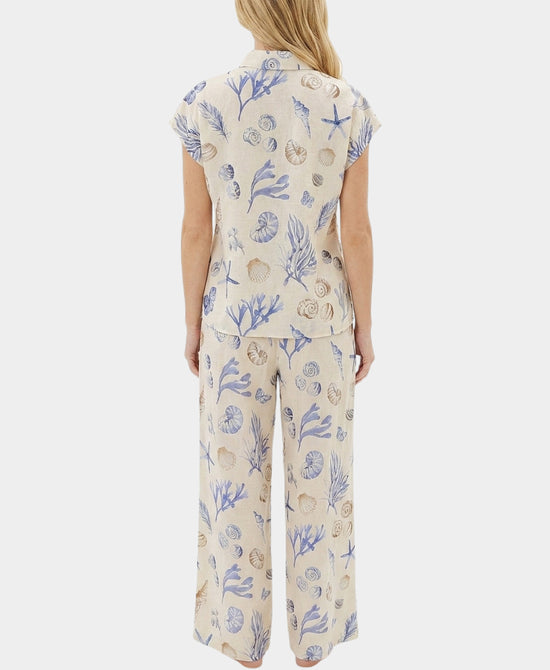 
Sea Shell Print Blouse & Pants Set- 2 Pc Set in CREAM/BLUE view 2