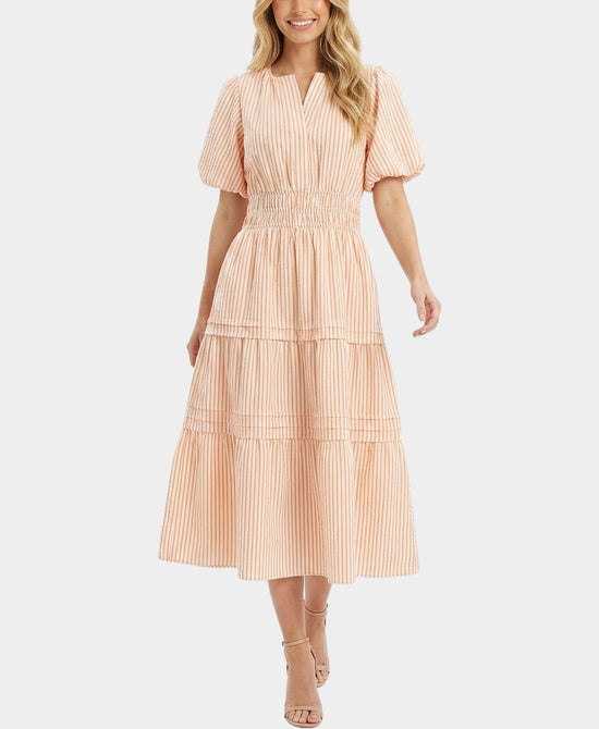 
Seersucker Stripe Midi Dress in PINK/CREAM view 1