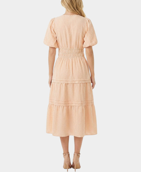 
Seersucker Stripe Midi Dress in PINK/CREAM view 2