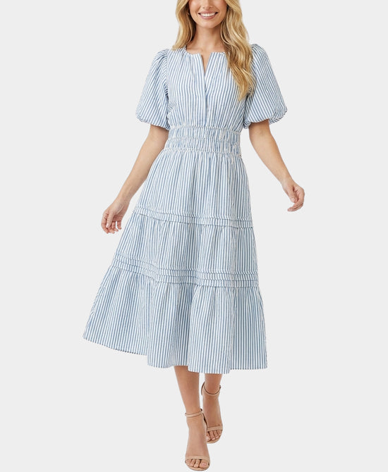 
Seersucker Stripe Midi Dress in BLUE/WHITE view 1