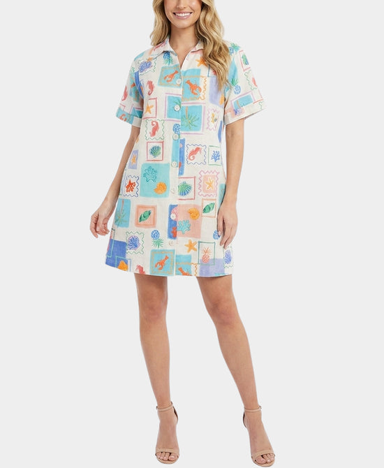 
Sea Life Print Shirt Dress in BLUE MULTI view 1