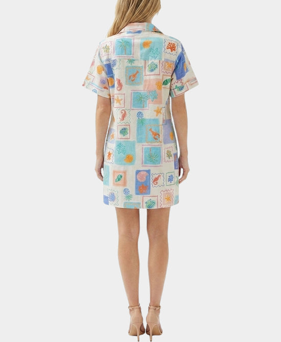 
Sea Life Print Shirt Dress in BLUE MULTI view 2
