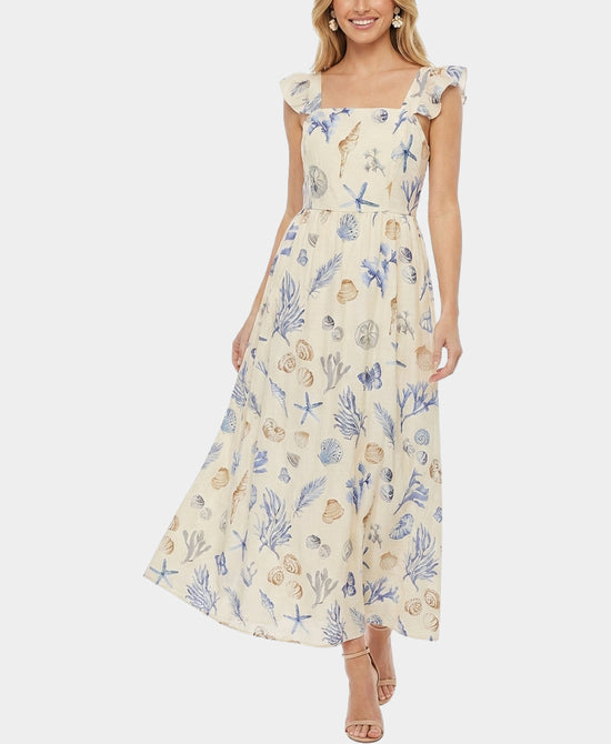 
Sea Shell Print Maxi Dress in CREAM/BLUE view 1